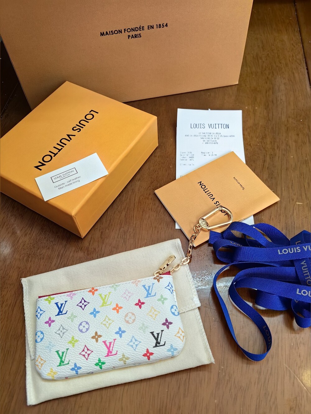 Louis Vuitton White Multicolor Monogram Key Pouch with Gold Hardware